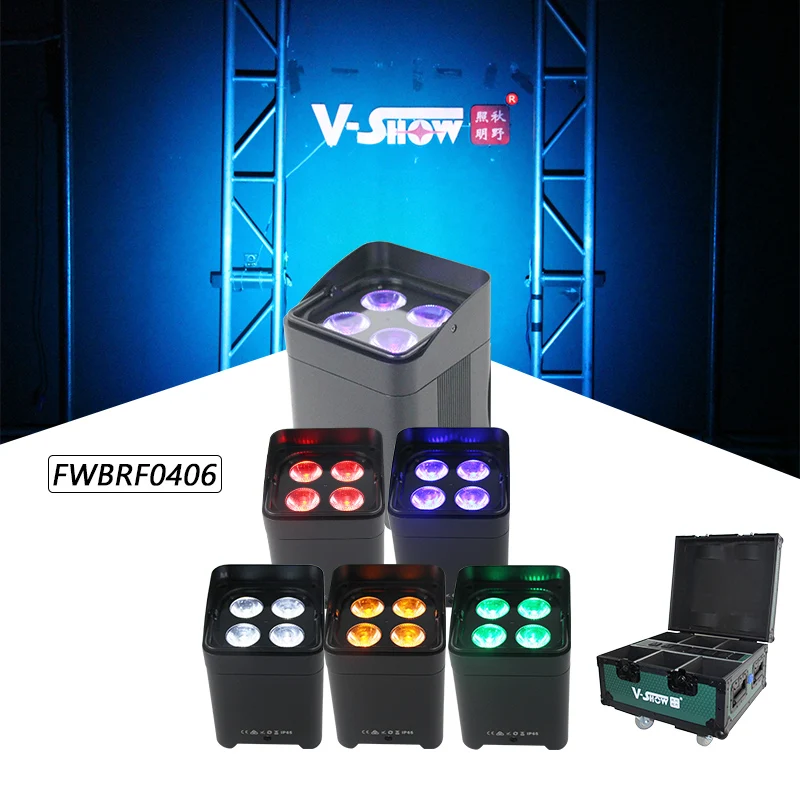 VSHOW 6pcs Light With Case Outdoor IP65 Waterproof Battery Wireless DMX Wifi Remote Led Wedding Uplight 4x18w RGBWAUV 6in1