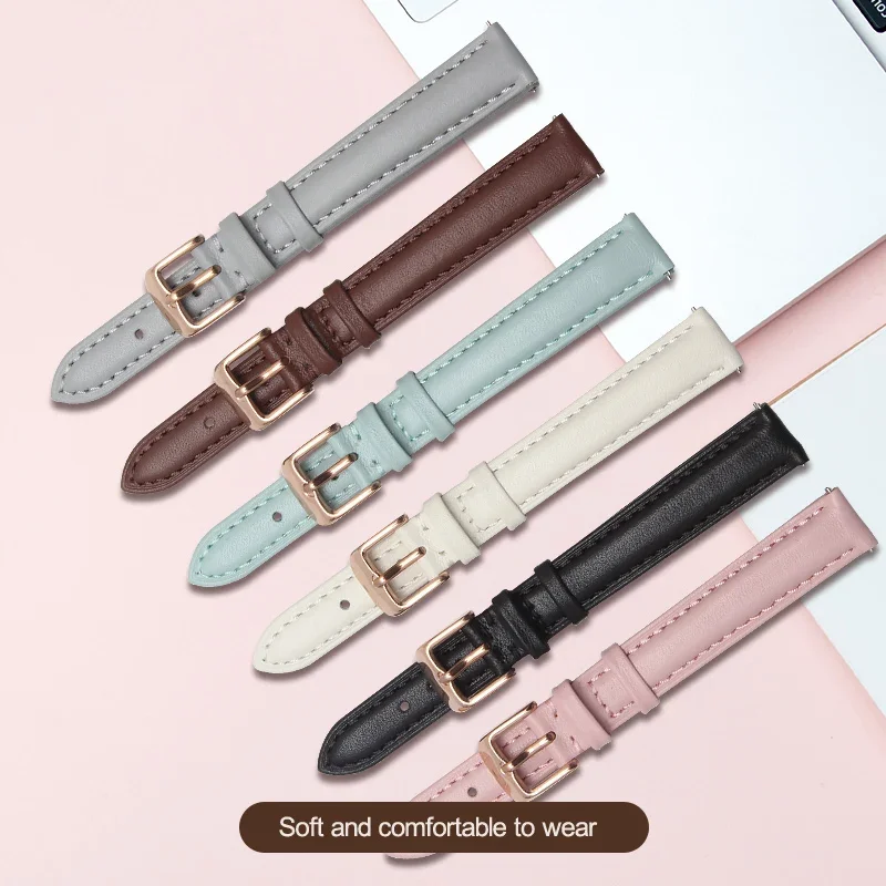 Watch Belt Women\'s Genuine Leather For Weilushi Feiyada Fossil DW Black White Pink Brown Watch Strap 12mm 14mm 18mm 20mm
