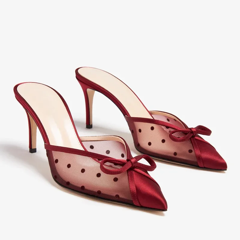 

Прозрачные сетчатые слипоны с кристаллами и узлом-бабочкой, пикантные модные женские туфли на тонком каблуке с острым носком, новые поступления