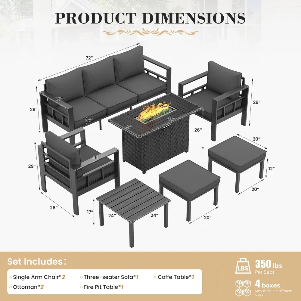 Aluminum Patio Furniture Set, 7-Piece Outdoor Sectional Set, Custom