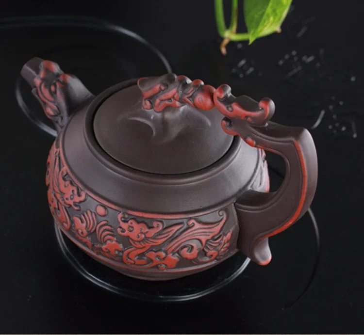 Chinese Traditional Teapot Shuanglongxizhu Pot Handmade Zisha Teapot Puer Tea Makers Tea Ceremony Set Teapots Coffeeware Teaware