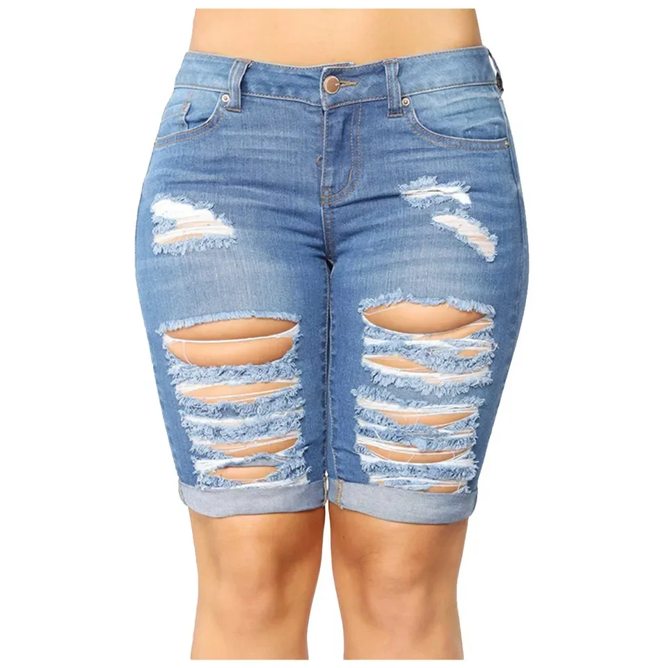 

Versatile Daily Casual Stretch Work Pants Women'S Mid Rise Ripped Stretchy Jean Shorts Hem Casual Denim Shorts SuéTer Mujer