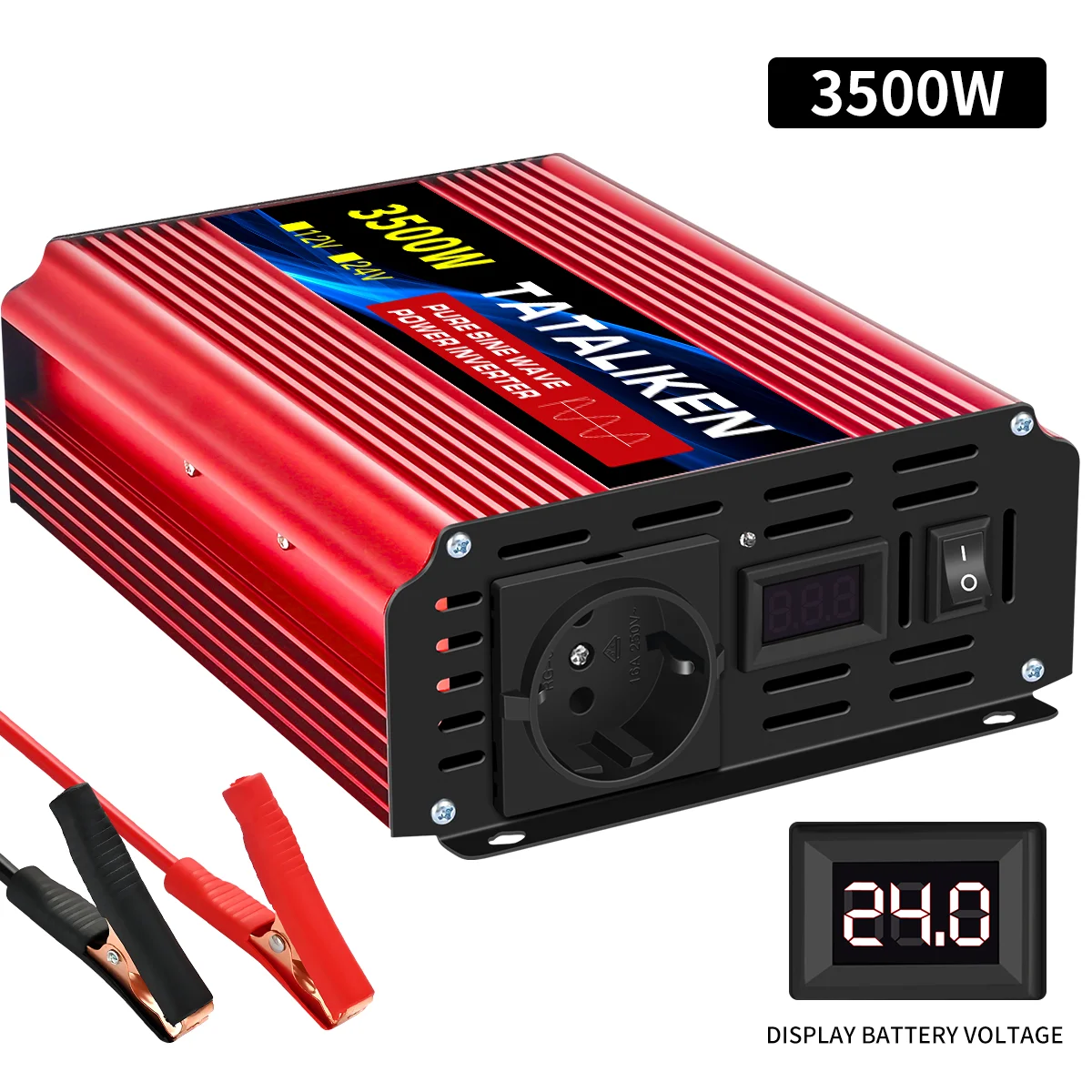 6000 W/8000 W/10000 W EU-Buchse 24 V zu AC 220 V 50 Hz reiner Sinus-Wechselrichter Auto-Stromversorgungsspannung tragbarer Konverter mit LED