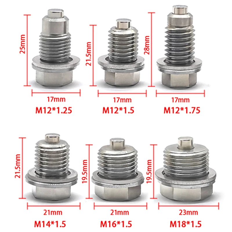 Car Accessories M14x1.5 Stainless Steel Magnetic Oil Pan Drain Plug Bolt for Honda Accord Civic CRV BLK