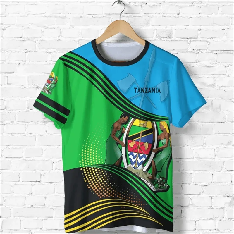 ثلاثية الأبعاد الطباعة تنزانيا شعار تي شيرت الجمهورية المتحدة تنزانيا العلم الجرافيك تي شيرت الرجال موضة قصيرة الأكمام تي شيرت #2