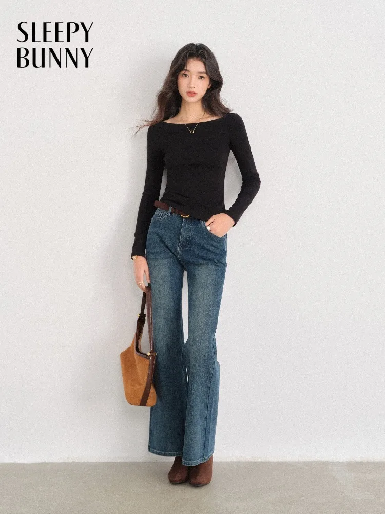 

Women Asymmetrical Neck Tee Black Long Sleeve Spring Slim Stretchy Base Top Casual Versatile Fashion Shirt Lady Daily Essential