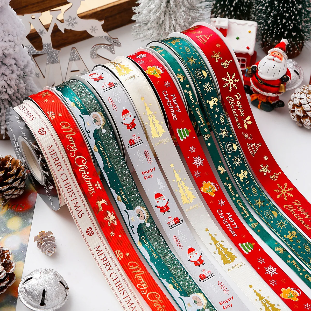 

5M Christmas Decoration Ribbon 1/2/2.5CM Wide Ribbon Xmas Tree Pendant for Home Decor Wrapping DIY Craft New Year Gift Accessory