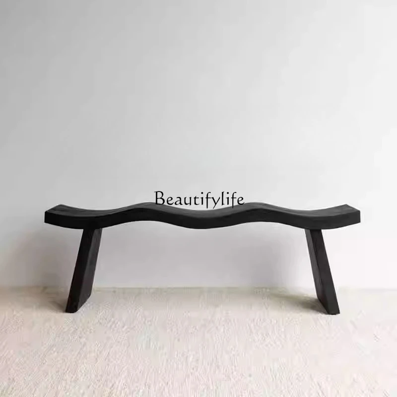 

04Nordic wabi wind solid wood bedroom bedside small apartment living room bench entrance clothing store shoe change stool