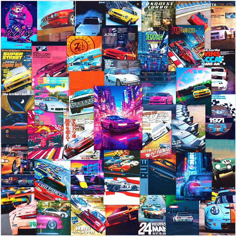 10/30/50pcs Vintage JDM Retrofit Racing Car Graffiti Stickers Poster Car Skateboard Laptop Motorcycle Waterproof Sticker Kid Toy