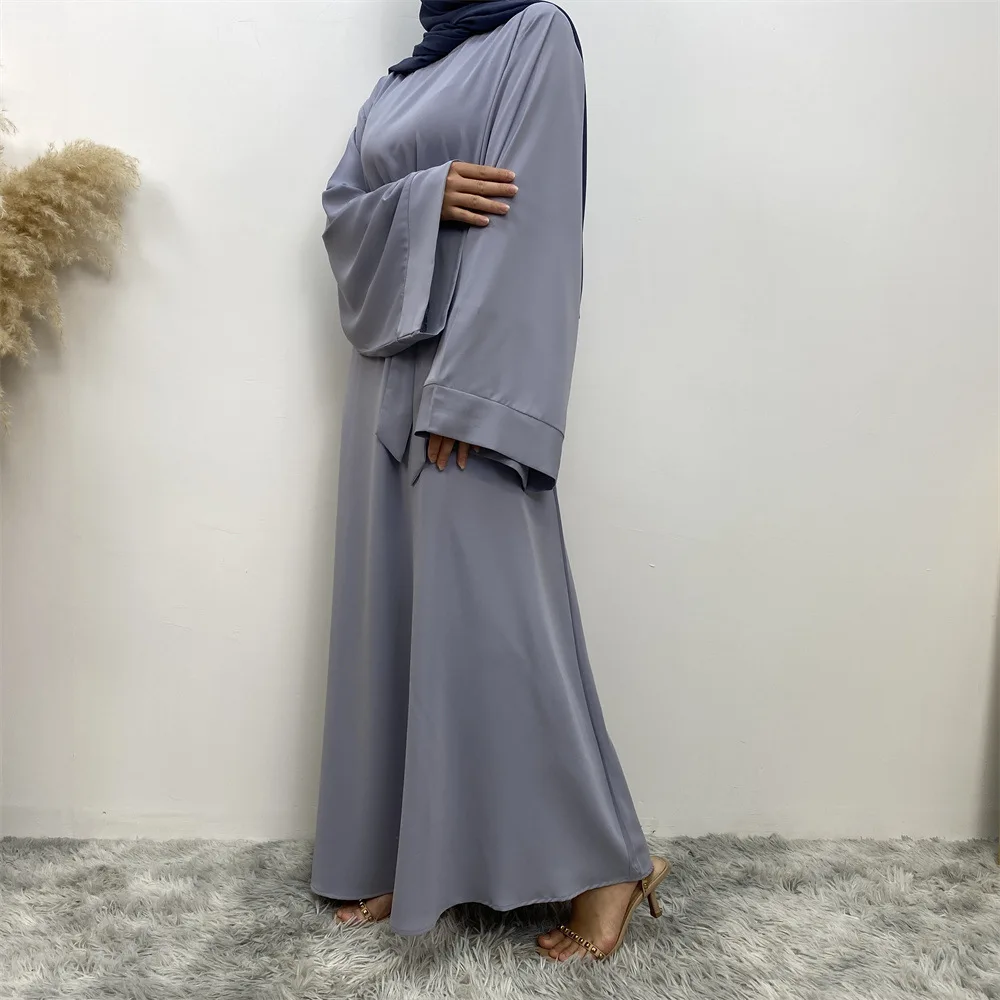 ผู้หญิงมุสลิมตะวันออกกลางดูไบสีทึบ LACE-Up ชุด Abaya หลวม Robe ตุรกียาวแฟชั่นชุด