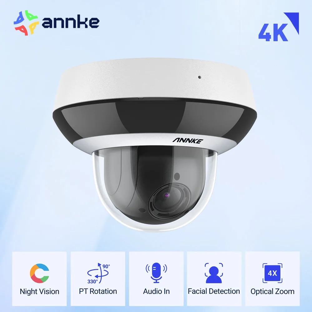 ANNKE Smartest 4MP Super HD PTZ Camera Security POE Camera 4X Optical Zoom Surveillance IP Camera With AI Detection Audio Record