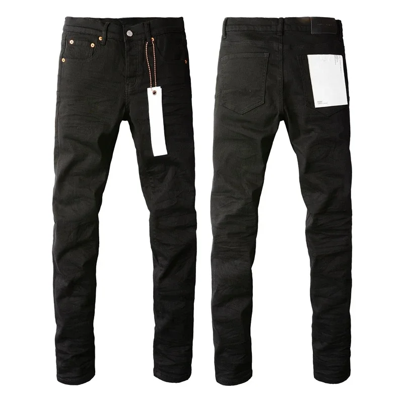 

2024 New Spring Summer Man Jean American High Street Basic Black Crinkle Mid Rise