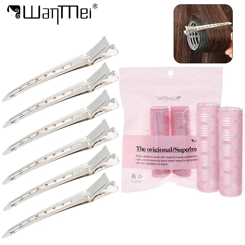 8pcs Hair Curlers Kit with Metal Hair Clips Heatless Rollers Magic-sticky Rods Hair Root Fluffy Hairpins Hair Styling Tools