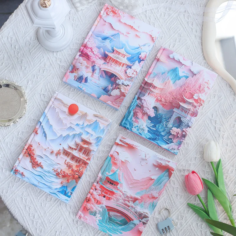 Chinese Style Password Lock Notebook for Middle High School Students Journal Planner Stationery Supplies