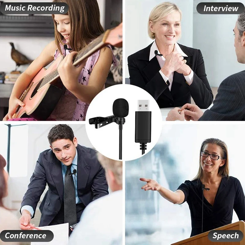 Universal USB Microphone Lavalier Microphone Clip-on Computer Mic Plug and Play Omnidirectional Mic