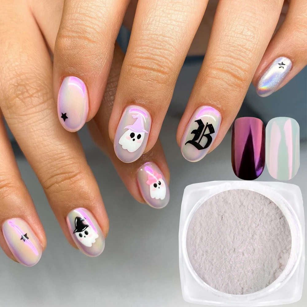 

1 банка, эффект Авроры, хромированная русалка, порошки для ногтей, неоновое зеркало, жемчужный порошок для дизайна ногтей, Радужный AB, ракушка, порошок, сделай сам, товары для Хэллоуина