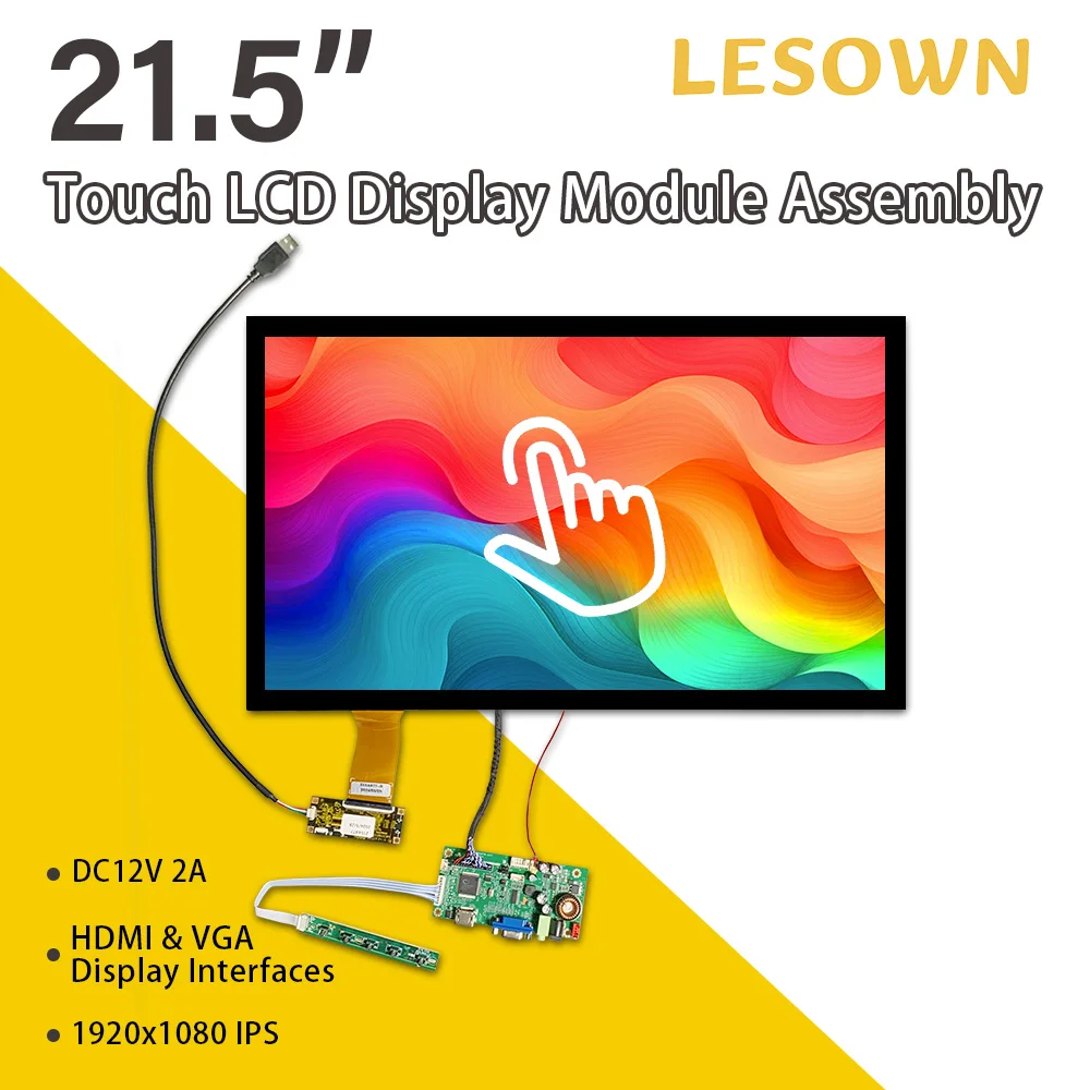 LESOWN Ultrawide Screen 21.5 inch IPS Touch 1920x1080 Full HD Display HDMI VGA LVDS Interface DC12V Powered Module for Industry