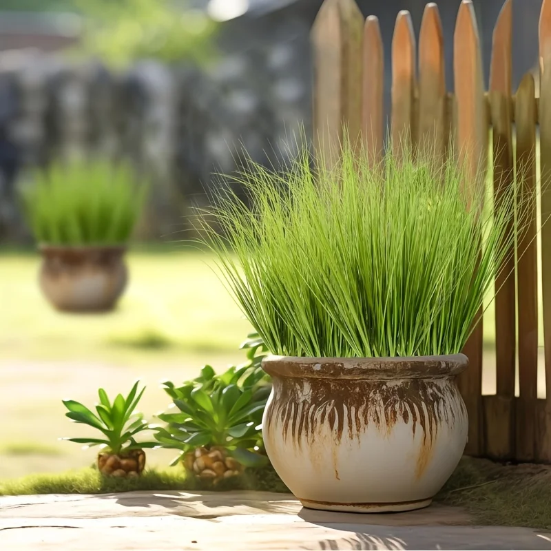 12 Stück Künstliches Grünes Zwiebelgras 40/70cm UV-Beständige Kunstpflanzen für Innen/Außen Garten Rasen Dekorationen – Detail 7