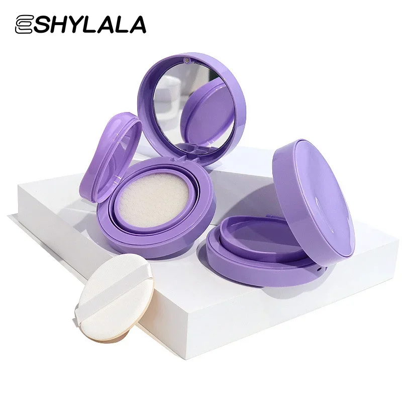 パープルエアクッションファンデーション DIY ボックス空のパフボックスミラー付き BB クリーム化粧品容器スポンジ化粧ケース