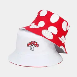 New Creative Childlike Red and White Mushroom Pattern Reversible Fisherman Hat Men and Women Amazon Hot Sale Casual Sun Hat