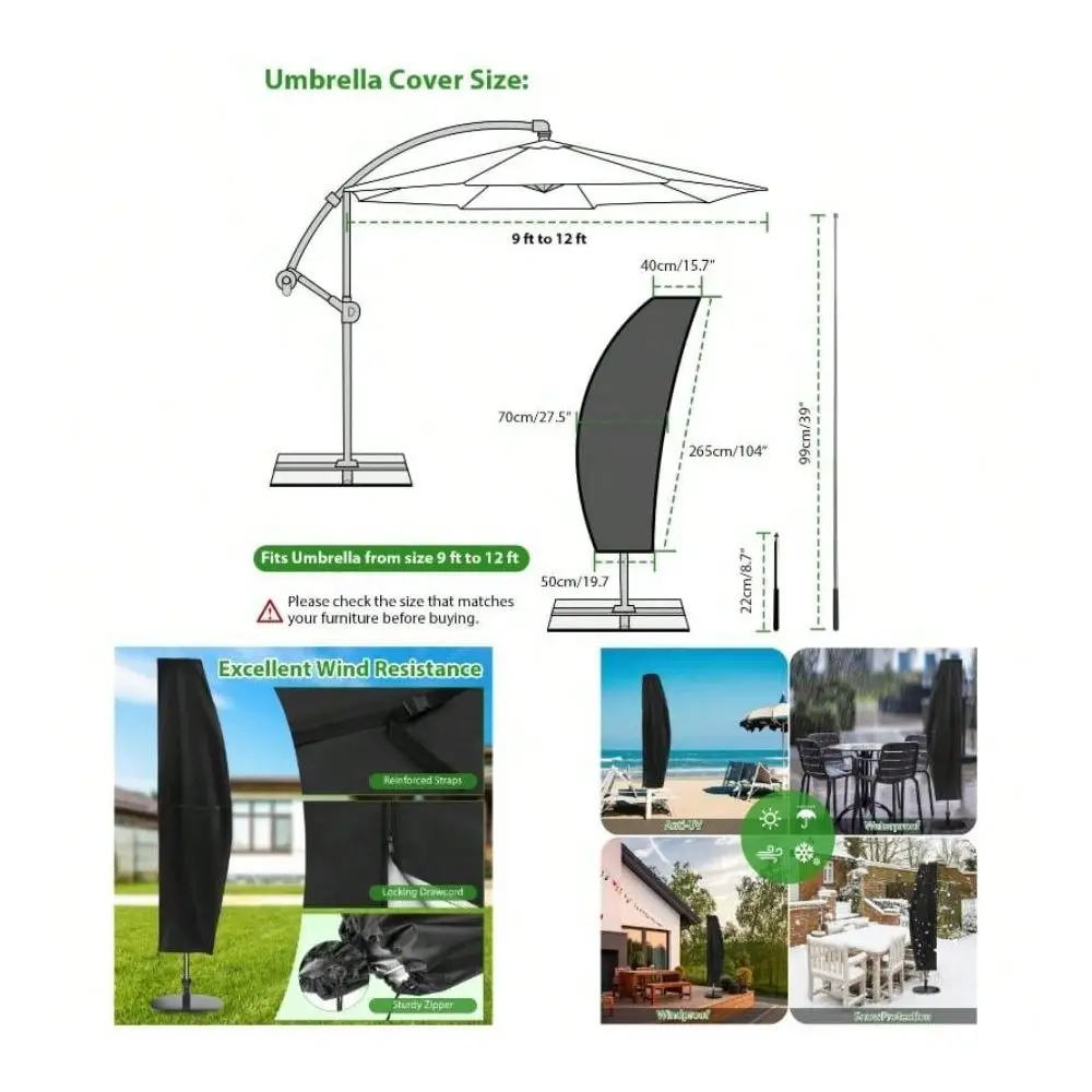 

Cover, 420D Waterproof Outdoor Parasol Covers With Zipper Drawstring 7ft To 11ft Market Umbrellas