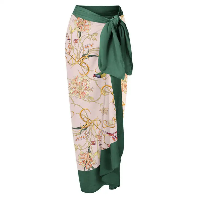 

Women's Swimwear 2024 Women Swimsuit Cover-Ups Slimming Vintage Print Beach Skirt Chiffon Dress