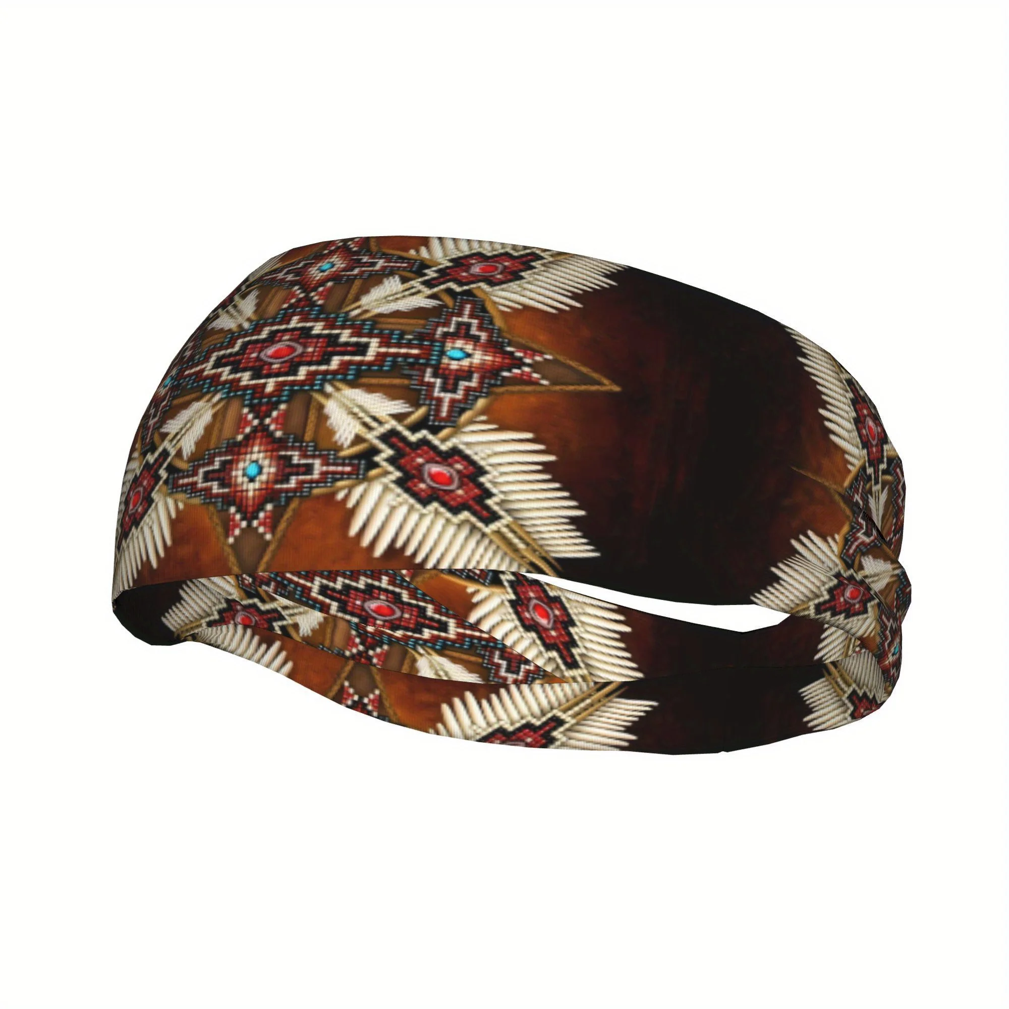 

Спортивная повязка на голову с геометрическим узором в стиле индейской мандалы, украшенная бусинами, влаговпитывающая, для занятий спортом, яркая, аксессуар для волос