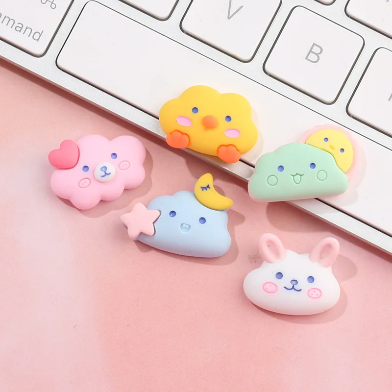 20pcs Resin Cartoon Cabochons Flatback Cute Smile Bunny Clouds Moon Resins Embellishments for Scrapbooking Accessories Decor