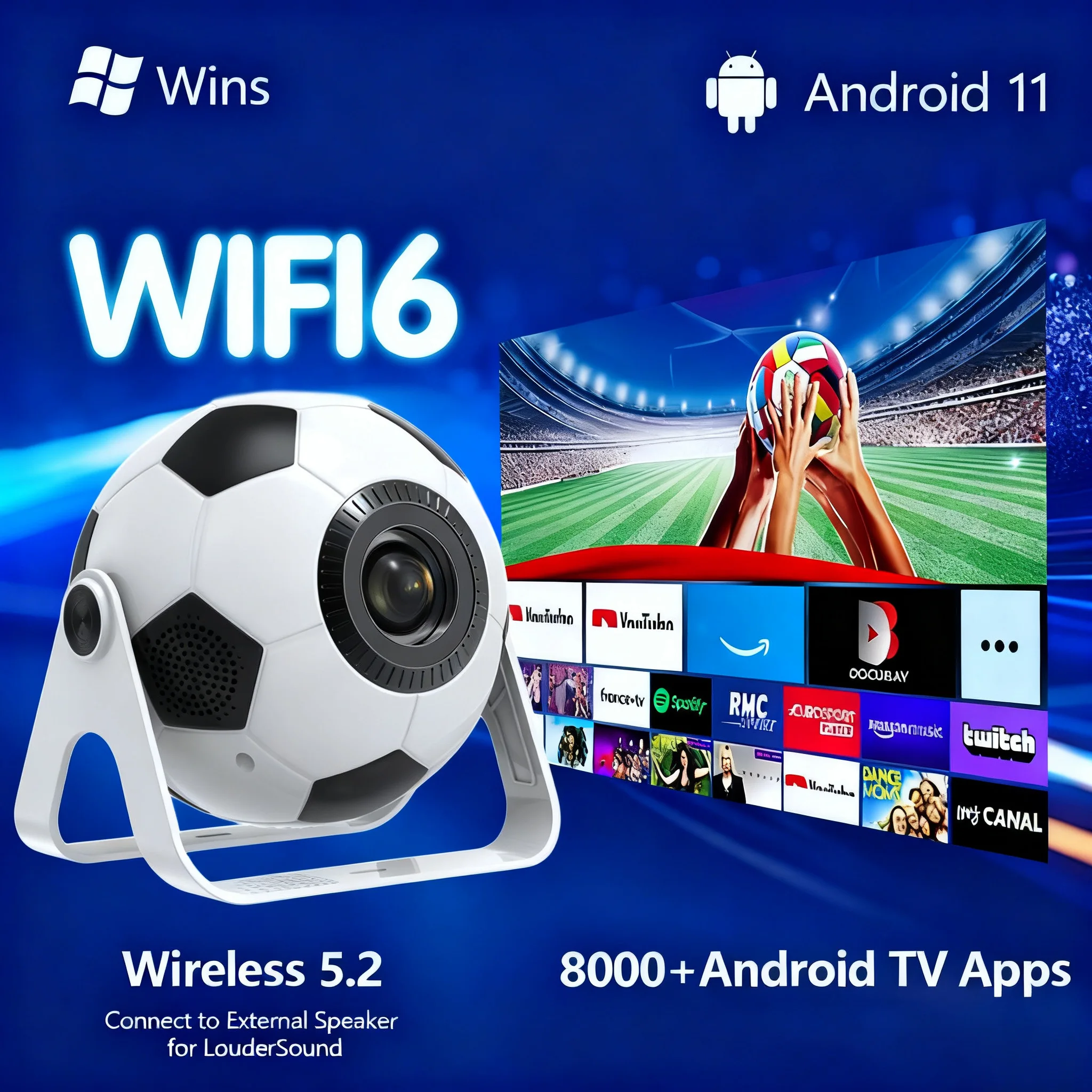 BL361 Football LCD Smart Projector Android 11 BT5.2 Wifi6 4K HD Native 720P Special Edition Projector  Fashion Gift Home Theater