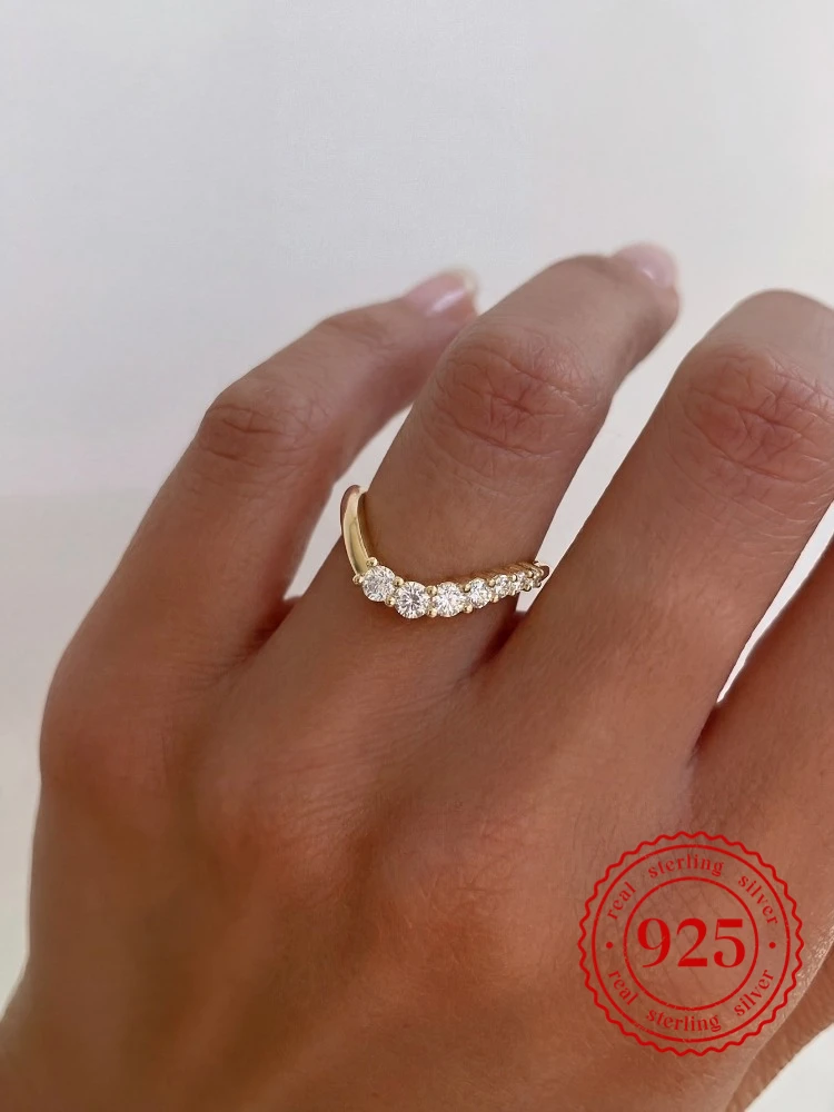 925 Sterling Silver Minimalism Fashion Wave Zircon Ring For Women Engagement Wedding Anniversary Party High Quality Fine Jewelry