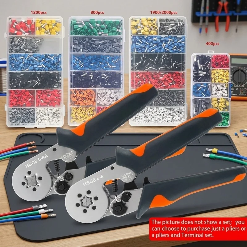 HSC8 6-6 Wire Ferrule Crimper, Self-Adjusting Ratchet Pliers for 0.25-6mm² Tubular Terminals and Electrical Wiring