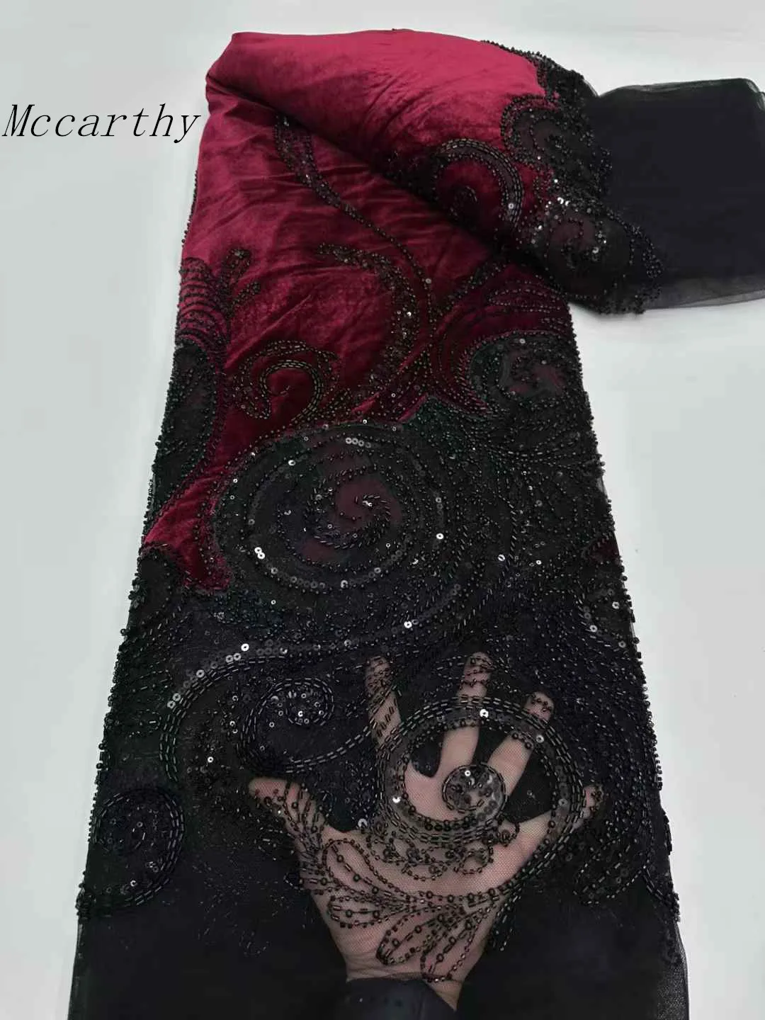 

Африканская бархатная кружевная ткань с блестками и бусинами, новинка 2023 года, высокое качество, нигерийская вышитая африканская кружевная ткань, 5 ярдов для шитья