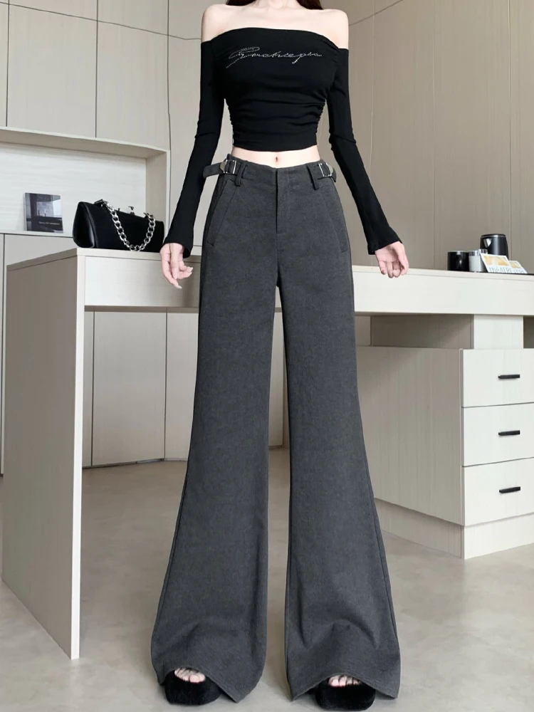 الخريف والشتاء السراويل الصوفية الجديدة واسعة الساق النساء تصميم الشعور عالية الخصر تنوعا فضفاضة مستقيم الساق طول الكلمة السراويل #1