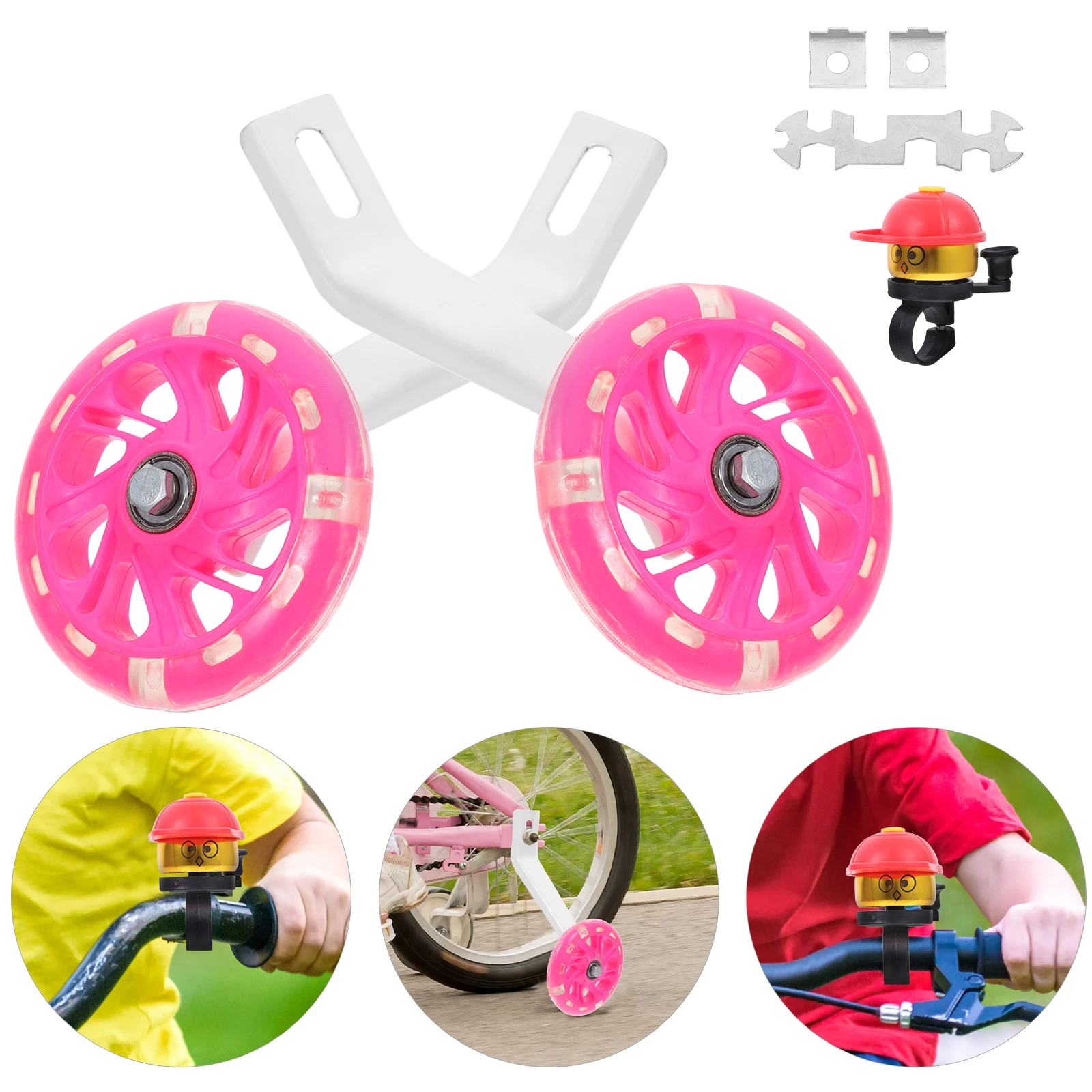 

1 set 1 Set 16 Inch Bike Auxiliary Wheels Training Stabilizer Wheels Durable Balance Support Flashing Light Tripod Bracket