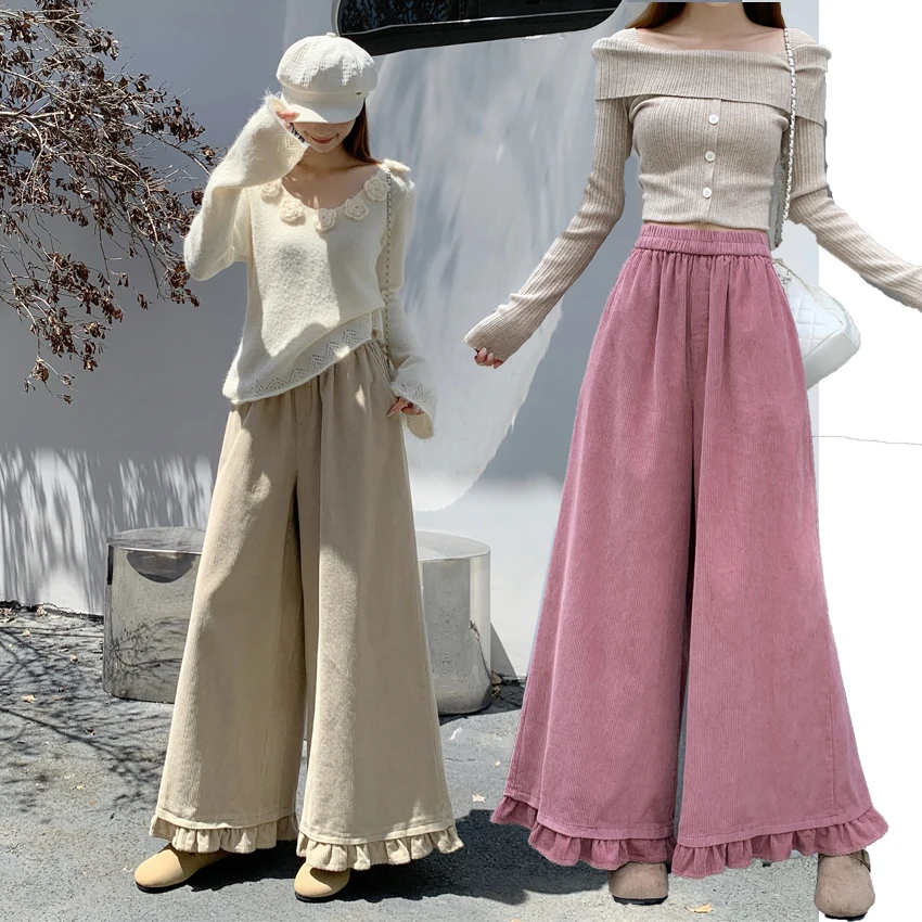 

Женские вельветовые расклешенные брюки, осенне-зимние повседневные французские элегантные модные брюки в стиле Харадзюку в стиле ретро, одежда