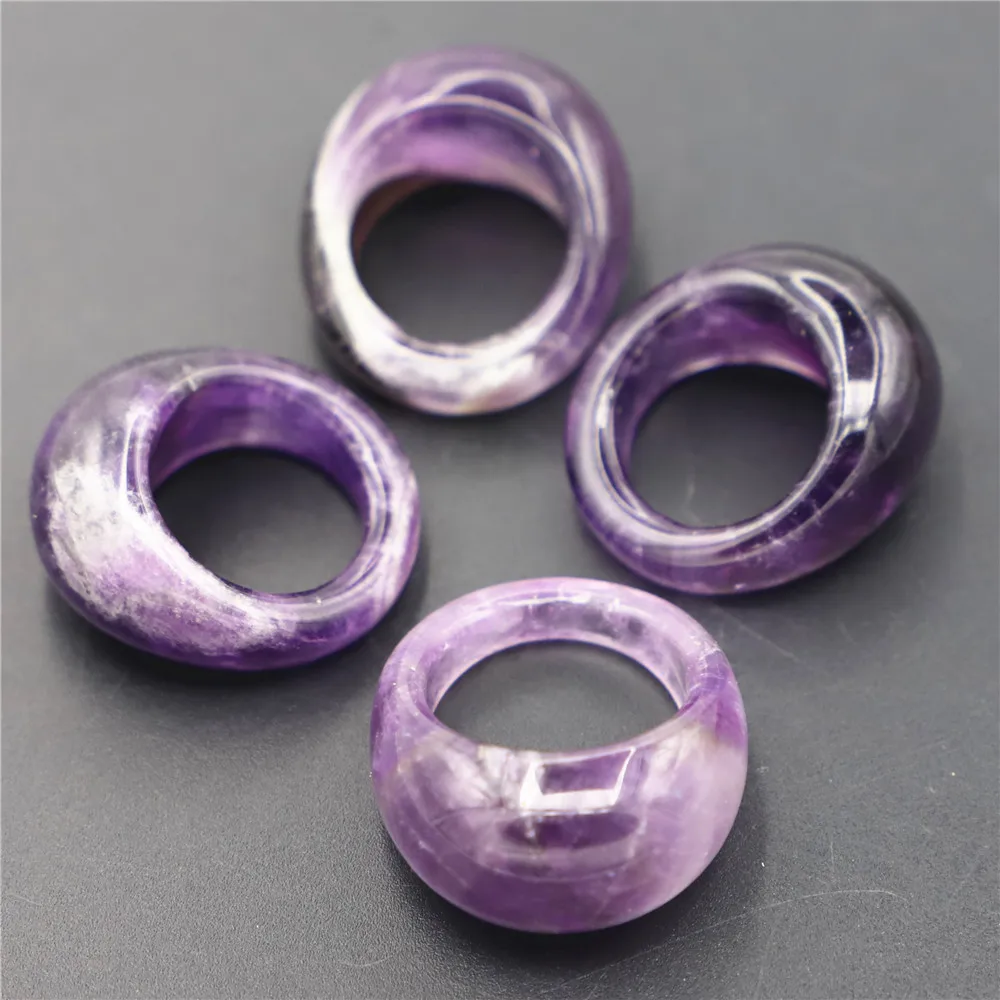 

New Natural Stone Smooth Finger Engagement Amethyst Ring Luxury Jewelry Wedding Set for Women Men Bands Wholesale 15MM 17#18#19#