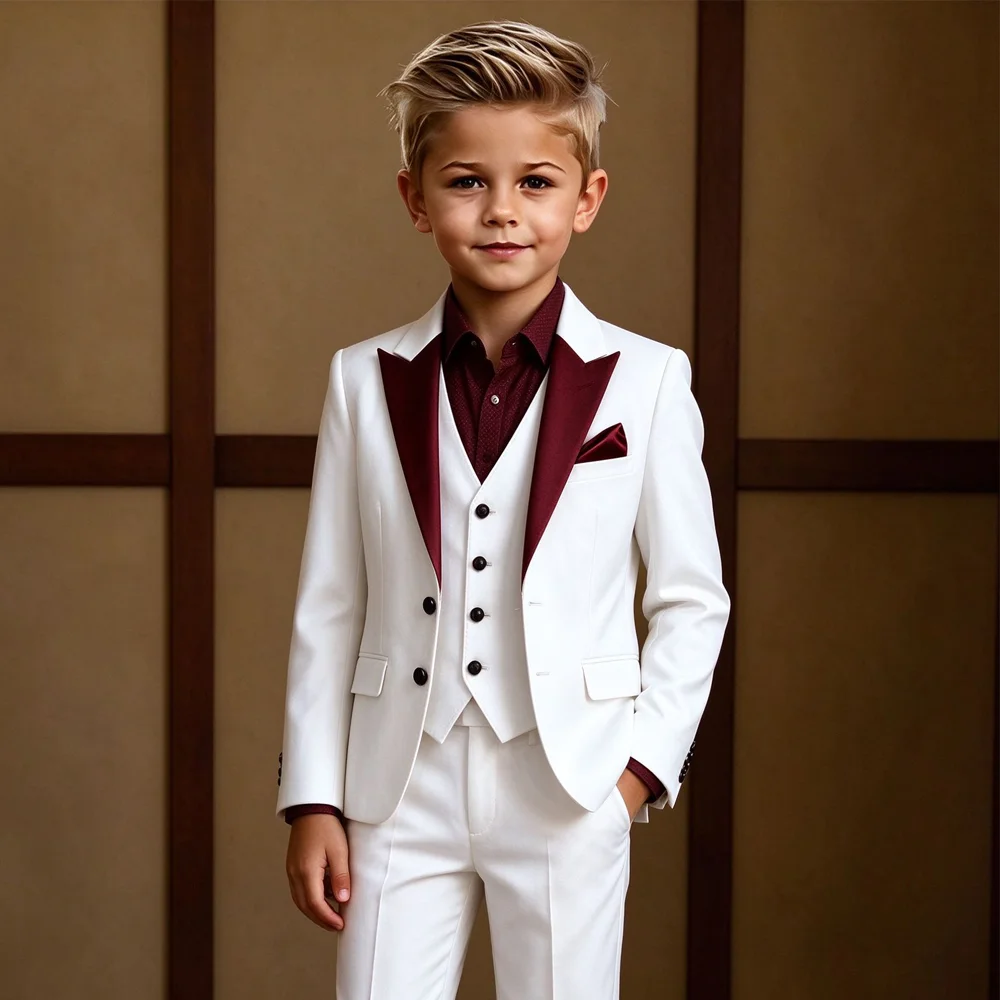 Formal 3-Piece Boys' Suit – Stylish Custom Wedding Tuxedo – Slim-Fit Jacket, Trousers, and Vest