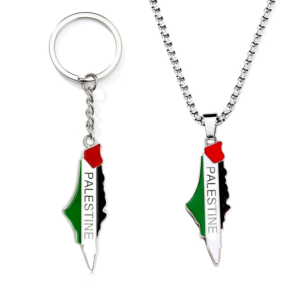 2024 Palestine Map Pendant Keychain Stainless Steel Palestine Flag Map Key Ring Jewelry Vintage Jewelry