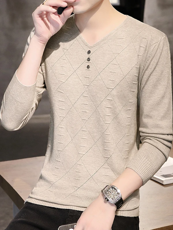 

Повседневный трикотаж V-Ne, мужской тонкий длинный све, внутренняя часть, молодежный базовый слой, удобная мягкая ткань, детали на пуговицах