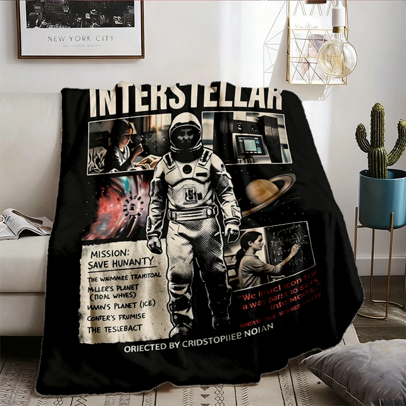 Interstellar Cozy Blanket, Christopher Nolan Sci-Fi Film Warm Blanket, Astronaut TARS Tesseract Movie Graphic Soft Blank