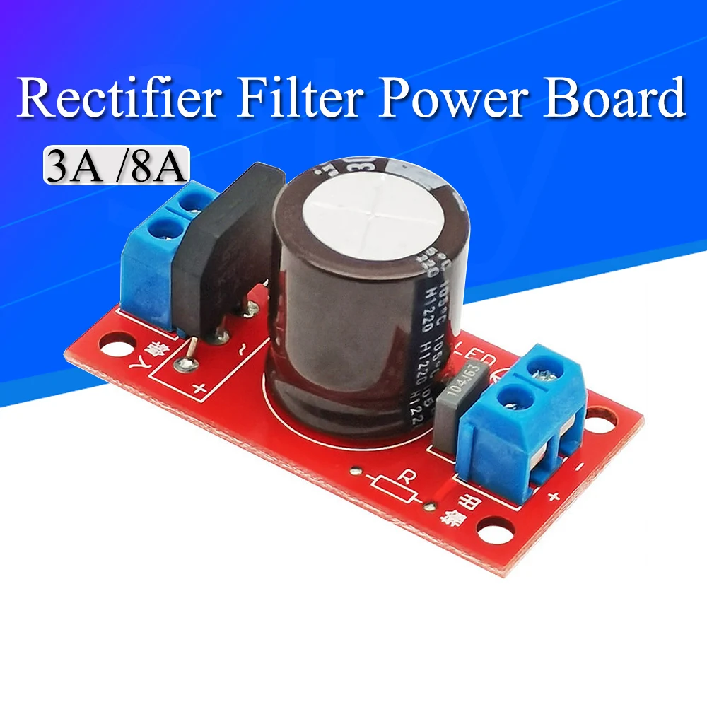 Rectifier Filter Power Board 3A Rectifier Power Amplifier 8A with Red LED Indicator AC Single Power to DC Single Source Board