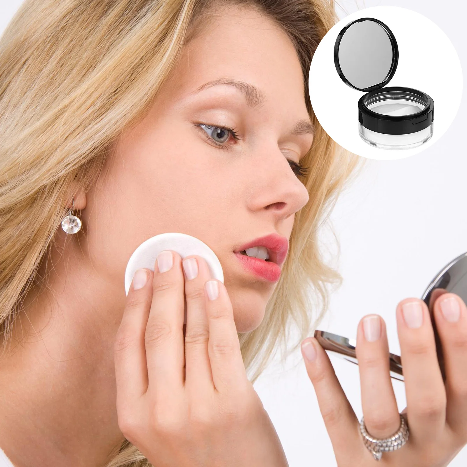 

Empty Powder Case Black Double Layer Mesh Leak-Proof Portable Makeup Container For Loose Powder Storage Puff Holder