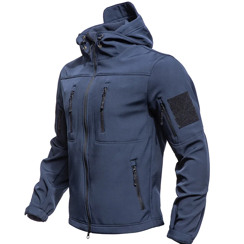 

Warm Multi-pockets Hooded Coat Outdoor Hiking Sports Climbing Clothes Men Sharkskin Waterproof Soft Shell Tactical Fleece Jacket