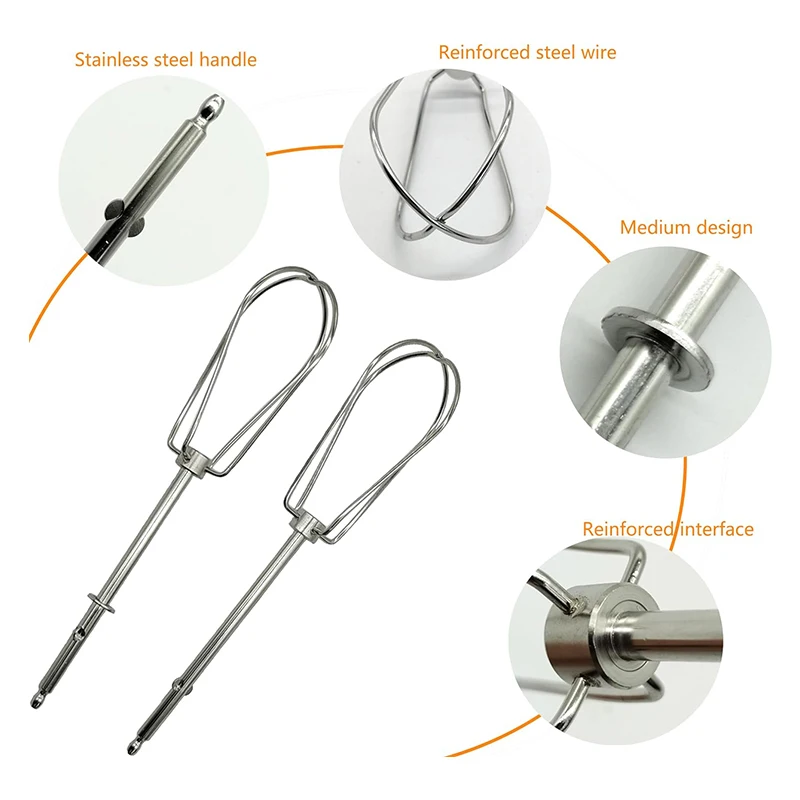 2 Stainless Steel Replacement Whisk  Fork with Four Wire Rods Universal Whisk Accessory for Stirring Unit Food Processor