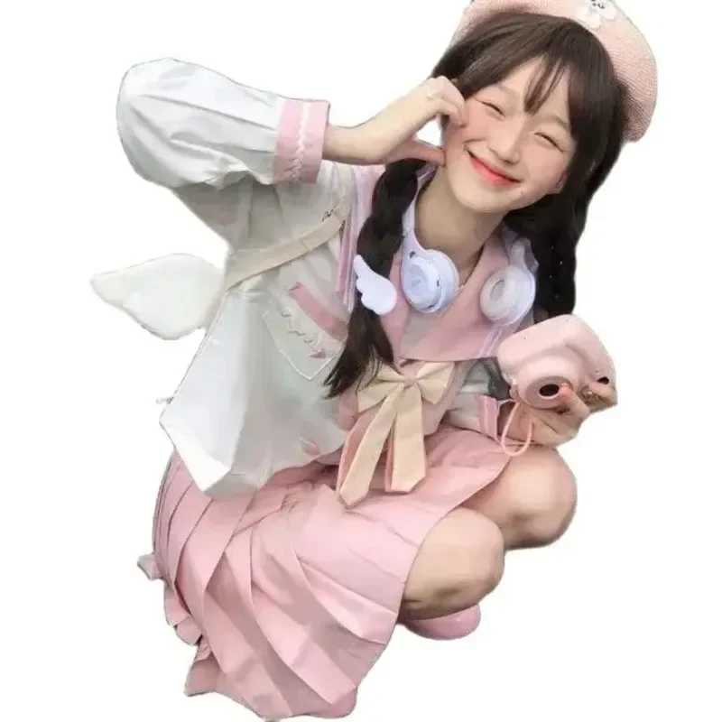 Japan School Uniform For Girl Sweet And Cute Sailor Suit Long Skirt  Pink High-Quality Materials Clothes Anime COS Costume