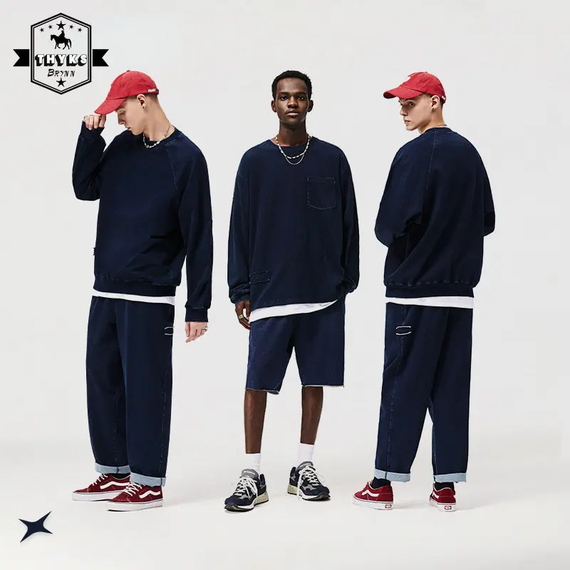 

Winter Cotton Knitted Hoodies Sweaters Men Patchwork Loose Jean Jacket Hoodies Couple Sweater Unisex Sweatshirts Men Clothing