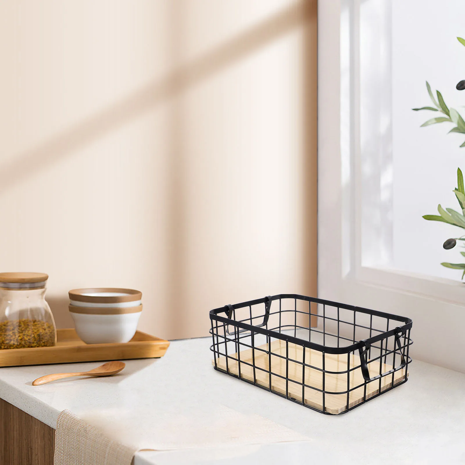 

Metal Storage Basket, Black And White, Office Desktop, Cosmetic Sorting Baskets, Kitchen Seasoning Jar Organizer, Iron Boxes