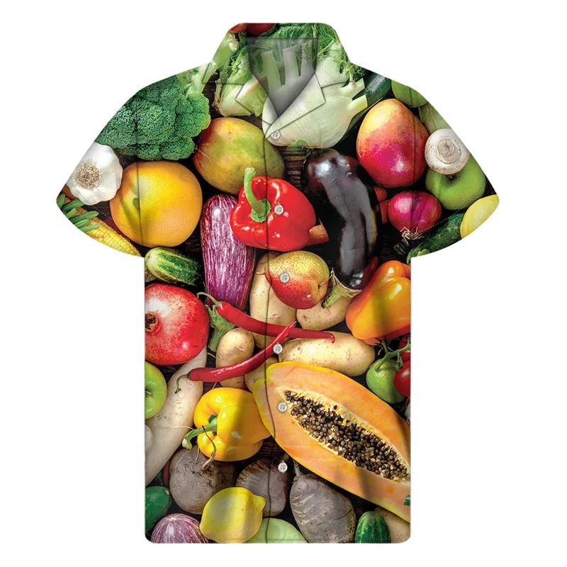 Creative Vegetable Pattern Shirt Men Clothes 3D Print Hawaiian Shirts Summer Button Short Sleeve Tops Loose Lapel Aloha Blouse