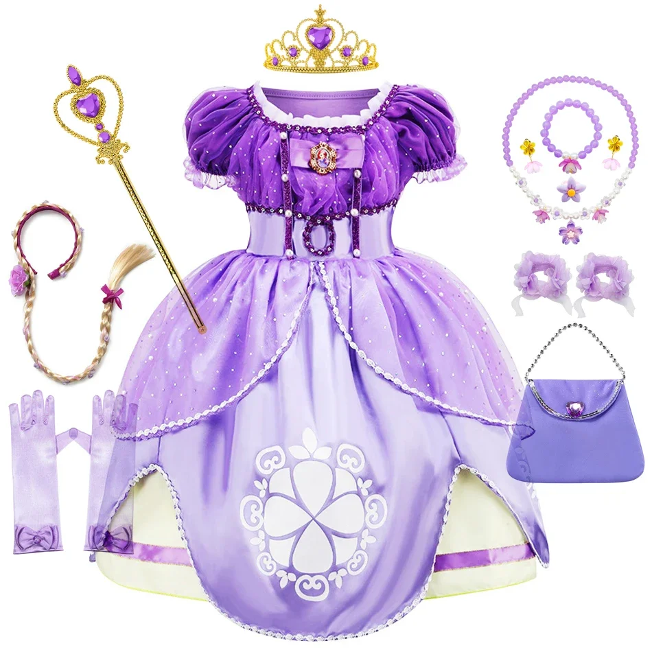 3 6 8 10 Years Girls Sofia Dress Children Halloween Birthday Party Princess Costume Summer Sophia Puff Sleeve Ball Gown