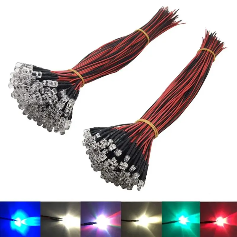 ABKL-100Pcs Lot 20Cm Pre Wired 5Mm LED Light Lamp Bulb Prewired Emitting Diodes For DIY Home Decoration DC3.7V-12V
